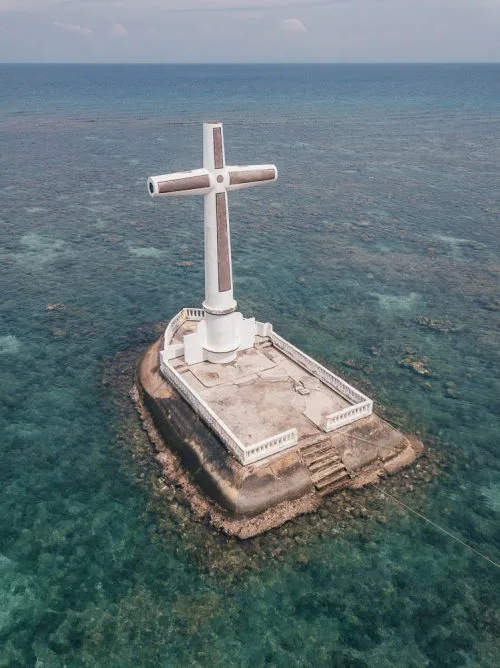 Drone photo of sunken cemetery during the modern era